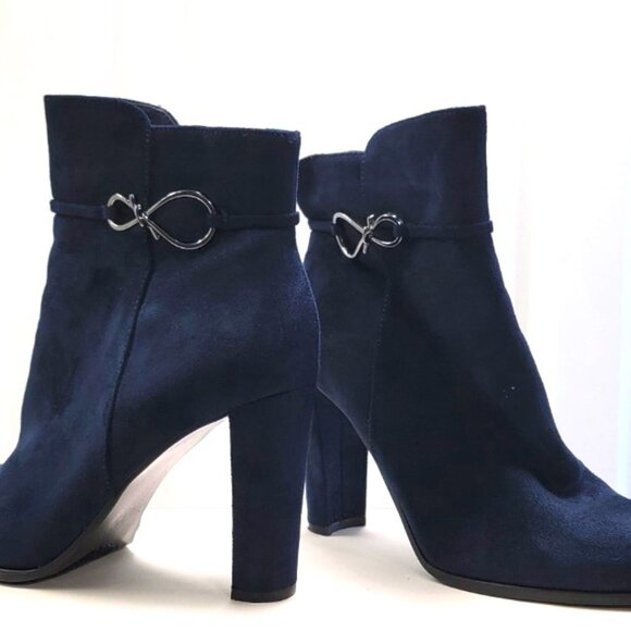 Impo Navy Blue Suede Heeled Ankle Boots Booties 7.5 - Picture 2 of 5